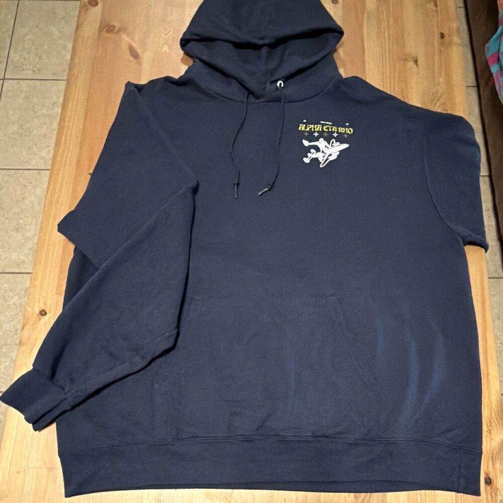 Alpha Eta Rho Aviation Fraternity Hoodie XL Champion Eco Navy Black 2023 Rush
